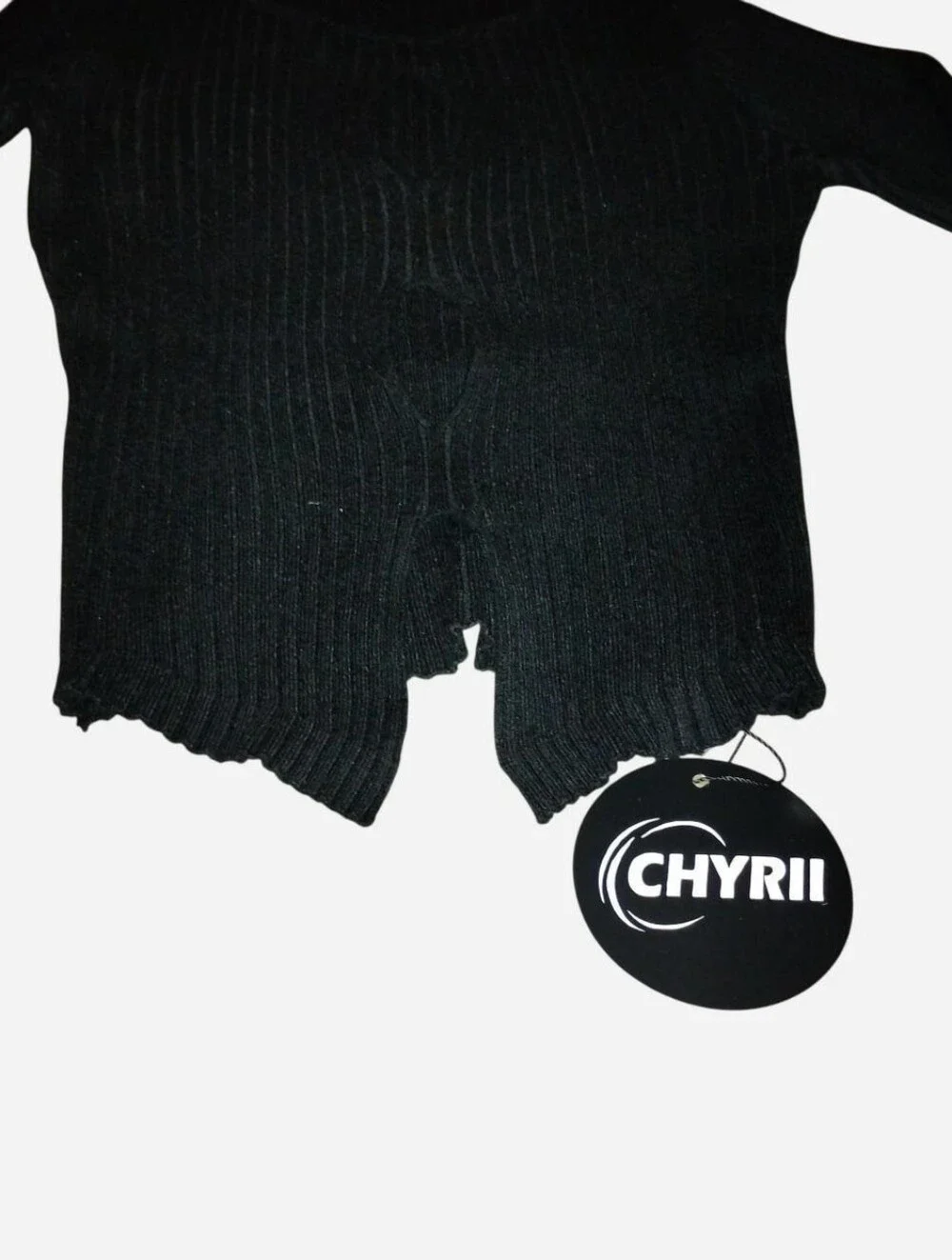 CHYRII Black Ribbed Knit Long Sleeve Cutout Top - Size S